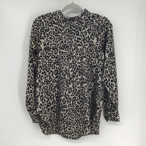 LOFT Women’s Silky Animal Print Hi Neck Blouse Top Career Work Size Small - Picture 1 of 7